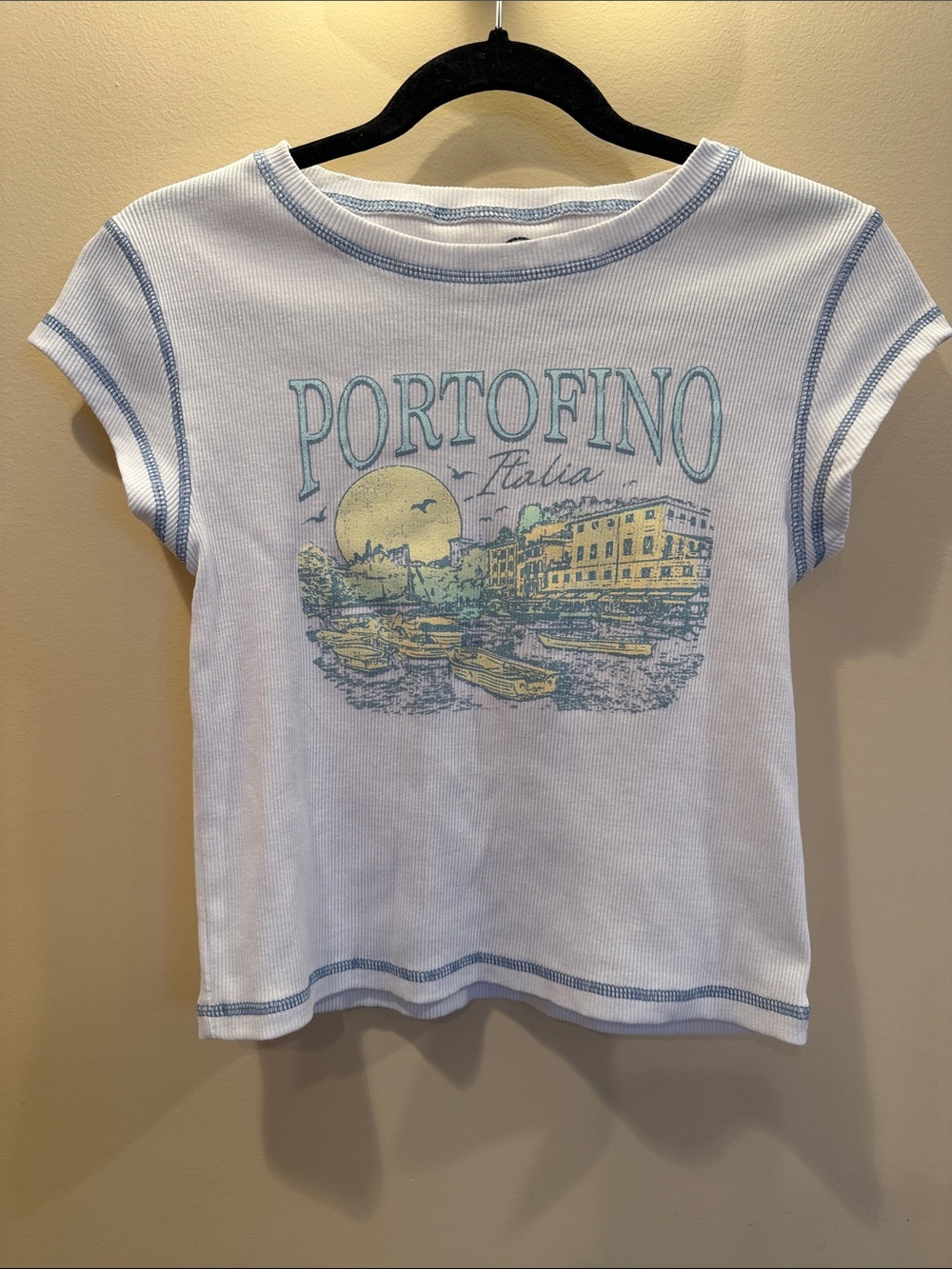Portofino Graphic Tee for Kids - White with Blue Trim